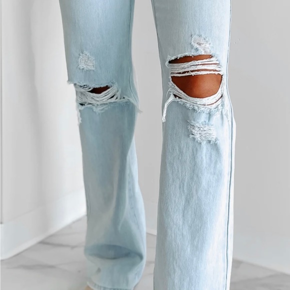 Kancan Jeans High Waist Y2K 90s Light Washed Distressed Wide Leg 11 29 - Picture 3 of 5